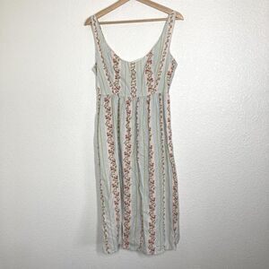 WeWoreWhat Dress Womens Large Blue Green Floral Stripe Linen Blend Midi Back Zip